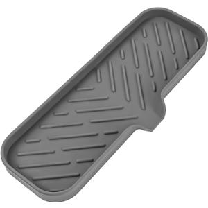 Silicone Bathroom Soap Dishes with Drain Spout-Bathroom and Kitchen Sink Organizer,Sponge Holder,Dish Soap Tray,Perfect for Dispenser,Scrubber,Bottle,Cup on Sink or Counter-Grey 12"×4"