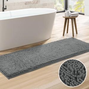 HOMEIDEAS Bathroom Rug Runner Grey 20x60 inch, Ultra Soft and Absorbent Non-Slip Long Bath Rug, Thick Chenille Plush Machine Washable Shower Floor Carpet (1'8" x 5' (Runner))