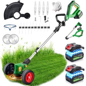 20000RPM Cordless Weed Wacker Battery Powered, Electric Weed Eater String Trimmer with LED Display & Wheels, 4-in-1 Lightweight Lawn Edger, 21V Brush Cutter, 6000mAh Total Batteries for 120 Mins, 43"-55"
