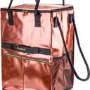 Reusable Grocery Bag on 5 Wheels, Foldable Rolling Tote Bag with Handle and Zipper Cover, Heavy Duty Shopping Cart for Laundry, Market & Travel (Pink, Large_120L)