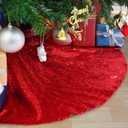 B-COOL Tree Skirts 48inches Red Christmas Sequin Tree Skirt Embroidered Tree Carpets Glitter Tree Mats Chrismas Tree Cover Round Red