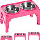 Hubulk Elevated Dog Bowls with 2 Stainless Steel Dog Food & Water Raised Bowls with No Spill Edge Non-Slip Stand Adjusts to 3 Heights(2.75", 6.0", 7.5") for Dogs and Pet (Pink)