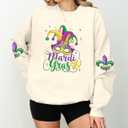 LUKYCILD Women Mardi Gras Sweatshirts Carnival Sweatshirt Funny Mask Graphic Long Sleeve Shirt Fat Tuesday Pullover Top (White, L)
