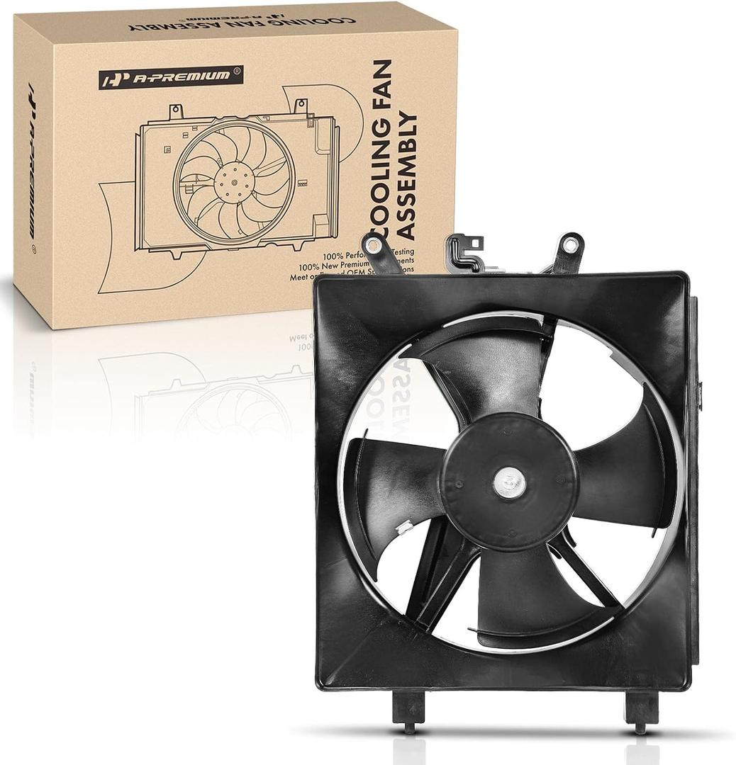 A-Premium Left A/C Condenser Fan Assembly Compatible with Select Honda Models - Civic 2001 2002 2003 2004 2005 - Replace# 38616PMMA01, 101M26001E