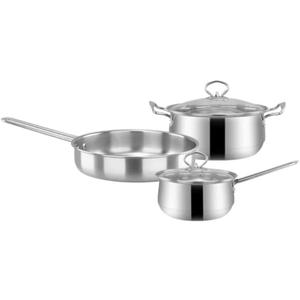 3pcs/set Stainless Steel Cookware Set Milk Pot Kit Induction Cooker Cooking Pan for Home Flat Bottom Frying Pan Soup Kitchen (A)