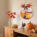 Happy Harvest Wood Sign Decor Rustic Autumn Pumpkins Maple Leaf Wood Decor Seasonal Home Decorations Autumn Wall Hanger 12x12 Inch