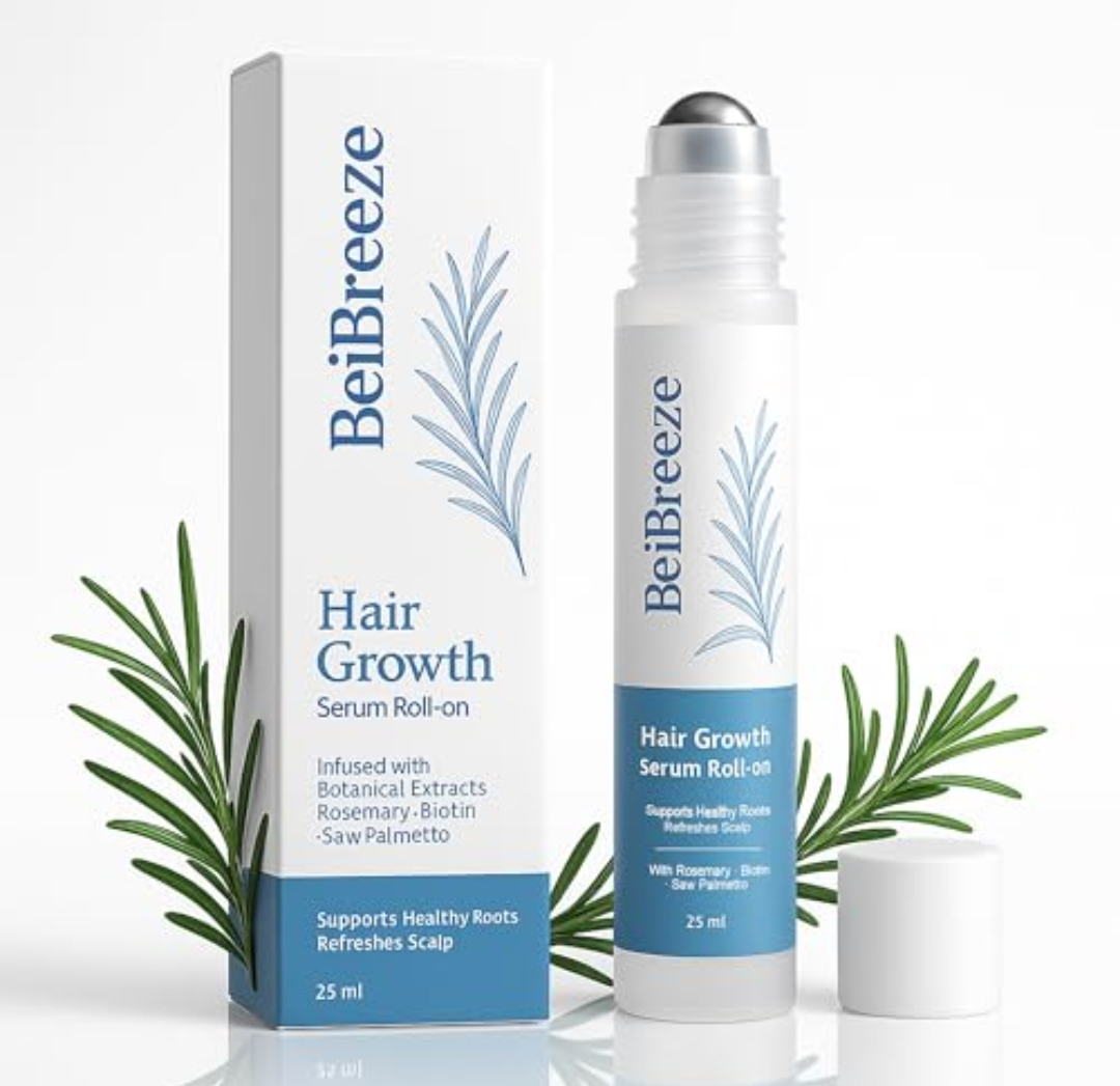 BeiBreeze Rosemary Hair Growth Serum Roll On 25ml – Infused with Rosemary, Biotin & Saw Palmetto | Fast-Absorbing Scalp Serum for Thicker, Fuller Hair | Non-Greasy, For Men & Women