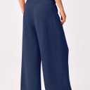 ANRABESS Womens Pants Wide Leg High Waisted Palazzo Pants Summer Flowy Beach Lounge Casual Trousers with Pockets (Small, Navy Blue)