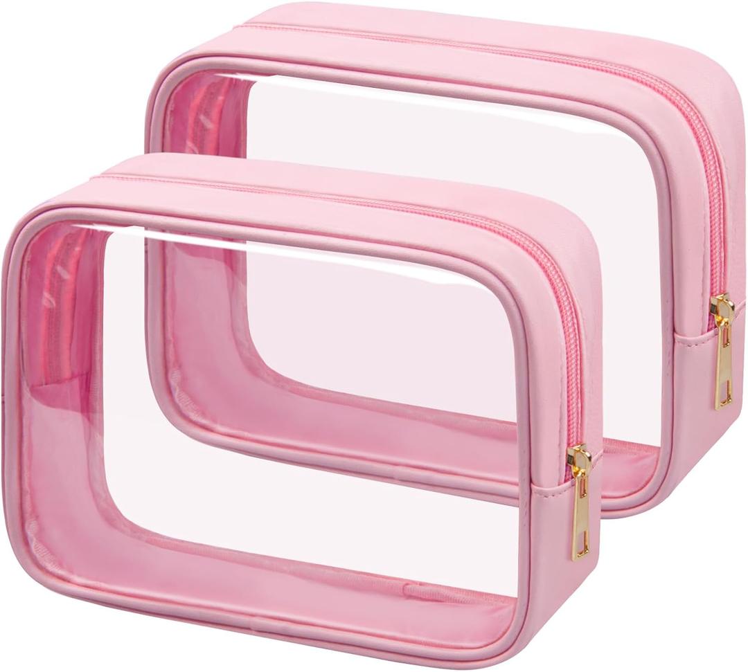 TSA Toiletry Bag Clear Makeup Bag Travel Essentials Cosmetic Bag for Men and Women Pink 2Pcs