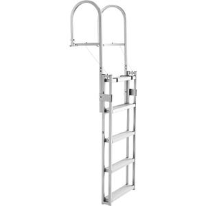 VEVOR Retractable Dock Ladder, 5 Steps, Aluminum Alloy Pontoon Boat Swim Ladder, with Non-Slip Wide Steps, 350 lbs Weight Capacity, Adjustable Height, for Lake Swimming, Pool, Boat, Marine Boarding