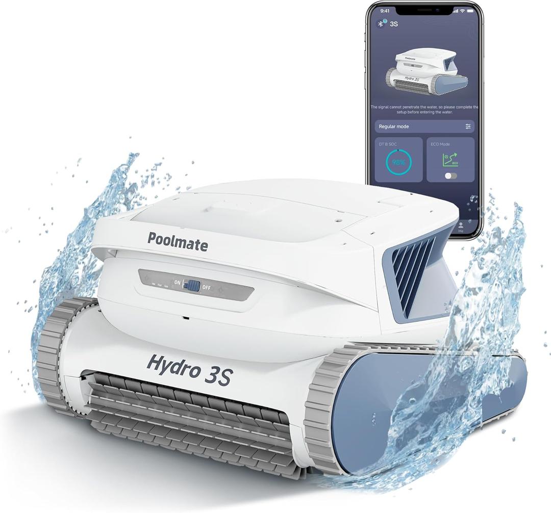 Poolmate Hydro 3S Cordless Robotic Pool Vacuum for Inground Pools, 4 Cleaning Modes, App Control, 300 Mins ECO Mode, Smart Navigation S-Path, 4.1L Large Filter Basket, Ideal for Aboveground Pools (Blue)