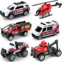 6 Pack Diecast Ambulance Toy, Mini Alloy City Rescue Emergency Vehicle Toys Playset Helicopter Toy Trucks for Boys Age 4-7 8 9 Years Old, Car Toys for Kids Toddlers Party Favors & Birthday Gift