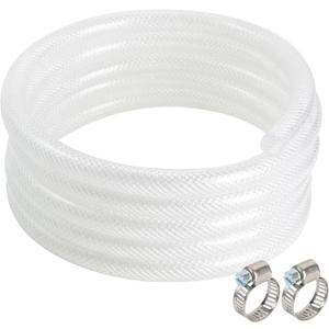3/4" ID 25 ft High-Pressure Braided Clear PVC Tubing, Flexible Resistant Vinyl Hose, Heavy-Duty Reinforced Vinyl Hose Tubing, with 2 Clamps