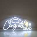 Congrats Grad Neon Sign Congrats Neon Lights Signs for Wall Decor with Dimmable Backdrop LED Light Up Signs for Party, Photos, Class of 2026 Celebrations, Graduation Gift (White + Yellow)