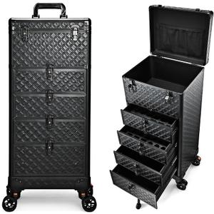 Nail Salon Cart with 4 Drawers,Rolling Makeup Train Case for Beauty,Cosmetology Case on Wheels,Trolley Cart,Lockable Organizer Travel Case for Manicure/Face Painting/Hairstylist/Tattoo Artist