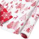 American Greetings Reversible Cottagecore Christmas Wrapping Paper Roll, Red and White Holiday Gift Wrap (60 sq. ft., 1 Standard Roll Wrap-30 in. x 24 ft.) Cabin in the Woods with Reindeer