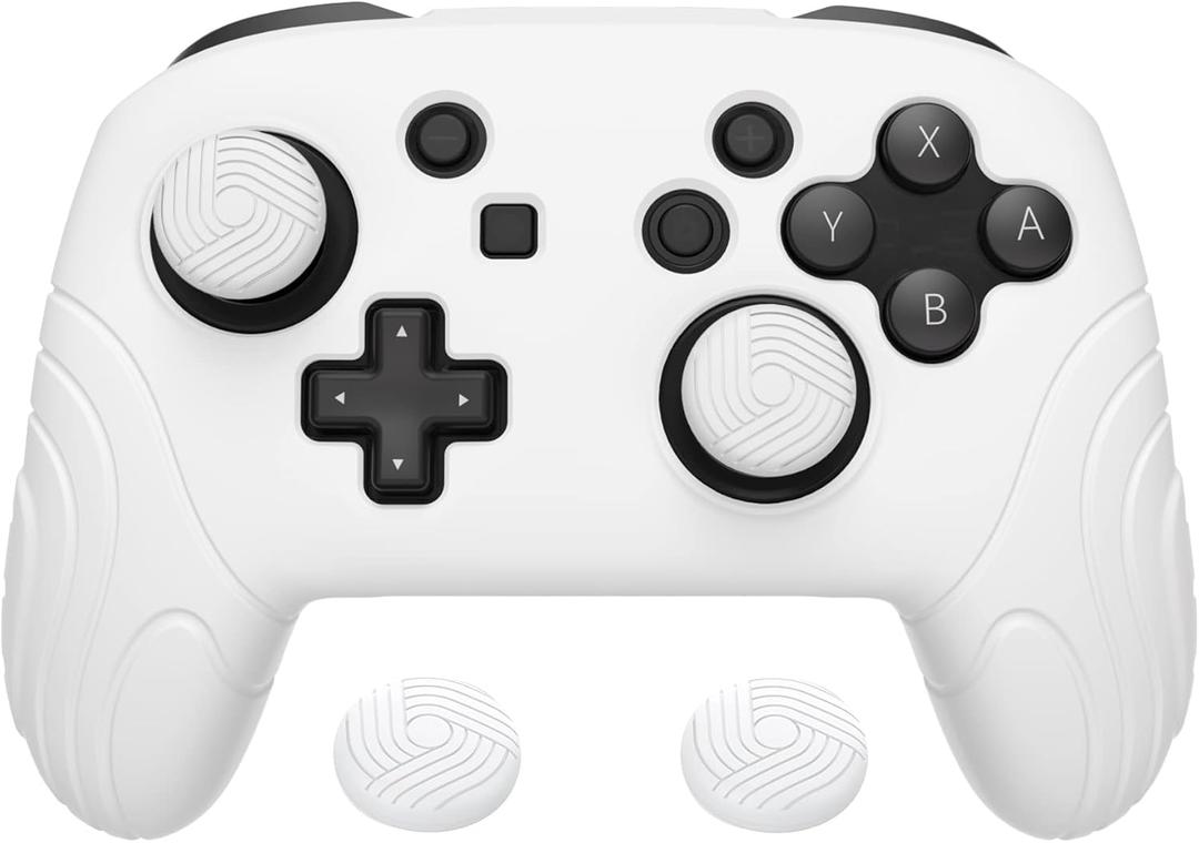 PlayVital Samurai Edition Ergonomic Silicone Skin Protective Case for Nintendo Switch Pro Controller, Soft Anti-slip Controller Grip Protector for Nintendo Switch Pro with Thumb Grip Caps - White