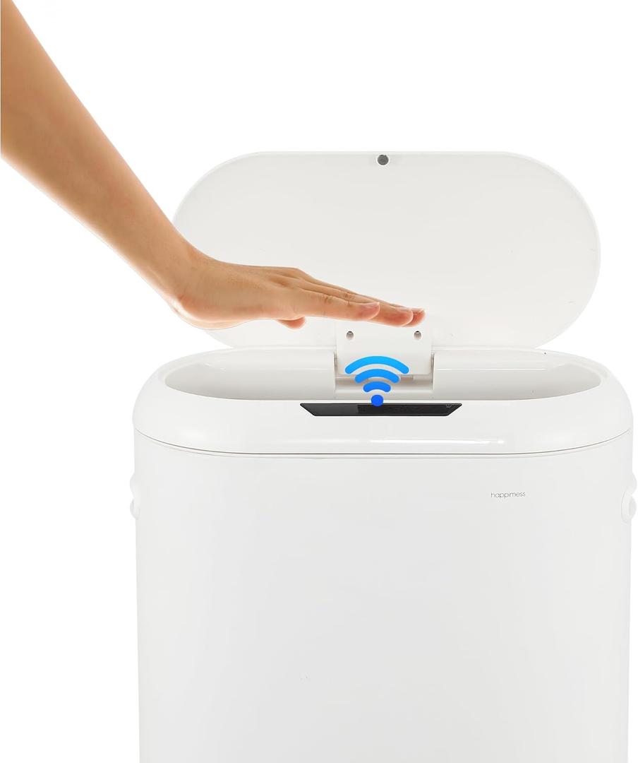 happimess HPM1016C Robo Kitchen 13.2-Gallon Slim Oval Motion Sensor Touchless Trash Can with Touch Mode, Fingerprint Resistant, Modern, Minimalistic for Home, Kitchen, Office, Bathroom, Cotton White
