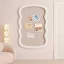 Wonderjune Vintage Framed PinBoard Linen Display Bulletin Board Large Cork Fabric Picture Photo Memo Pinboard Fancy Ornate Decorative Vision Board for Wall(Wavy,24" X 36",Cream White), 37" x 23.6"