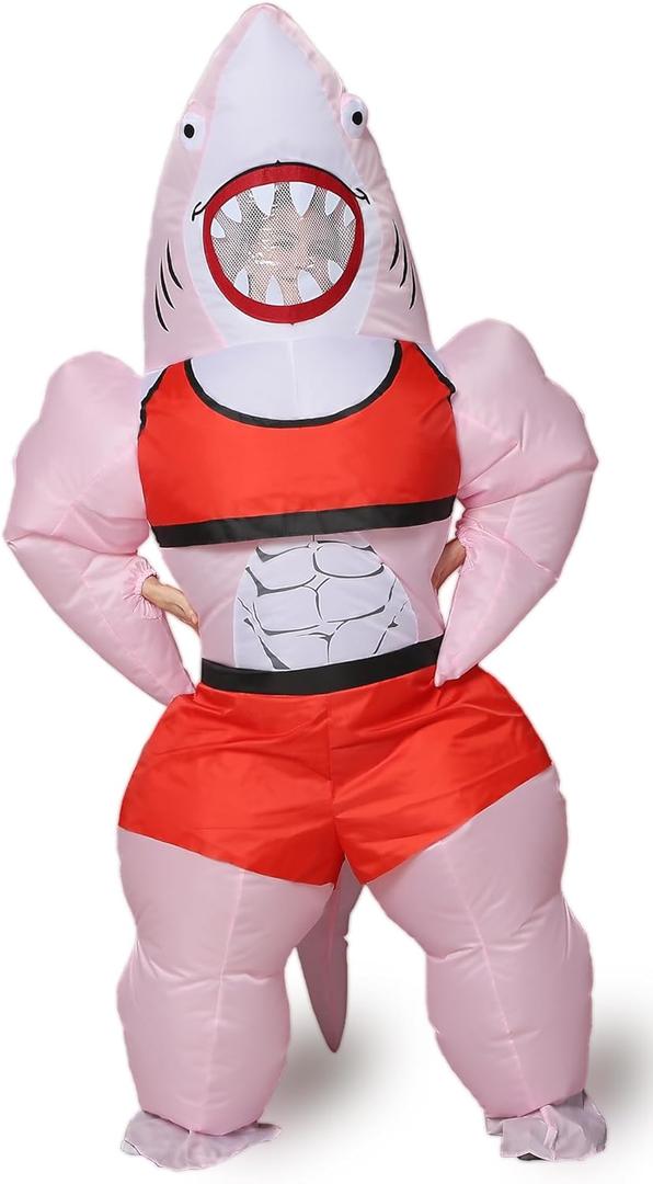 Inflatable Shark Costume,Funny Blow Up Animal Suit for Halloween,Theme Party,One Size Fits Most Adults (Pink)
