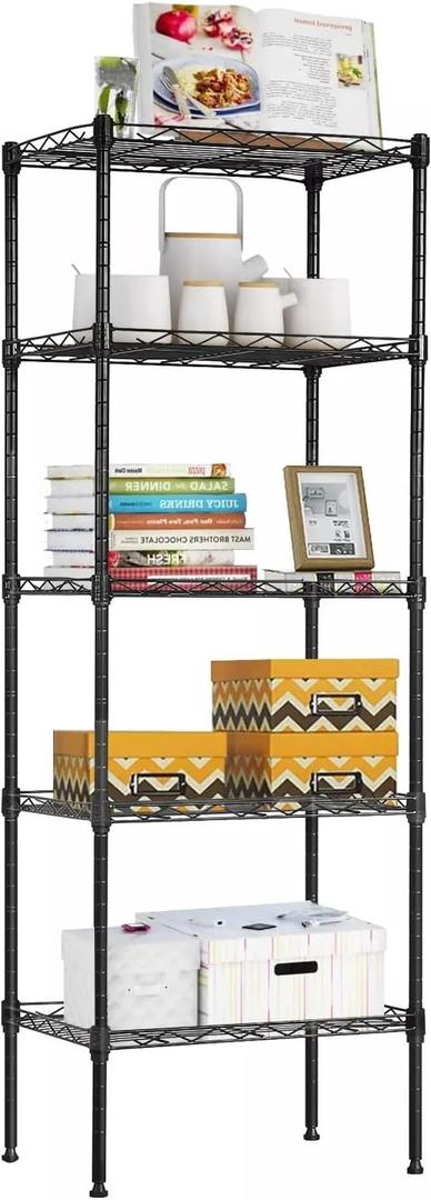 5 Tier Storage Shelves Wire Shelving Unit Adjustable Metal Shelf Heavy Duty Garage Storage Rack Wire Shelves Display Rack for Laundry Livingroom Kitchen, 16.7" L11.8" W47.6" H, Black