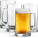 KooK Beer Mugs, Glasses Set of 4, 12.7 Oz, Clear Large Mugs, Gift for Men, With Handles, Large Drinking Cups for Tea, Coffee, Root Floats, Dishwasher and Refrigerator Safe, Durable