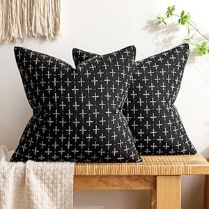 MIULEE Pack of 2 Vintage Decorative Burlap Linen Spring Throw Pillow Covers Modern Farmhouse Pillowcase Rustic Woven Textured Cushion Cover for Sofa Couch Bed 20x20 Inch Black