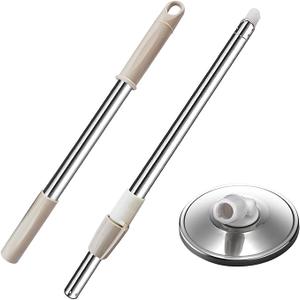 Extended Spin Mop Replacement Mop Handle, Upgraded 60-inch 360 Degrees Rotating Telescopic Replacement Mop Stick for Spin Mop Bucket Cleaning System (Stainless Steel Disc, Khaki)