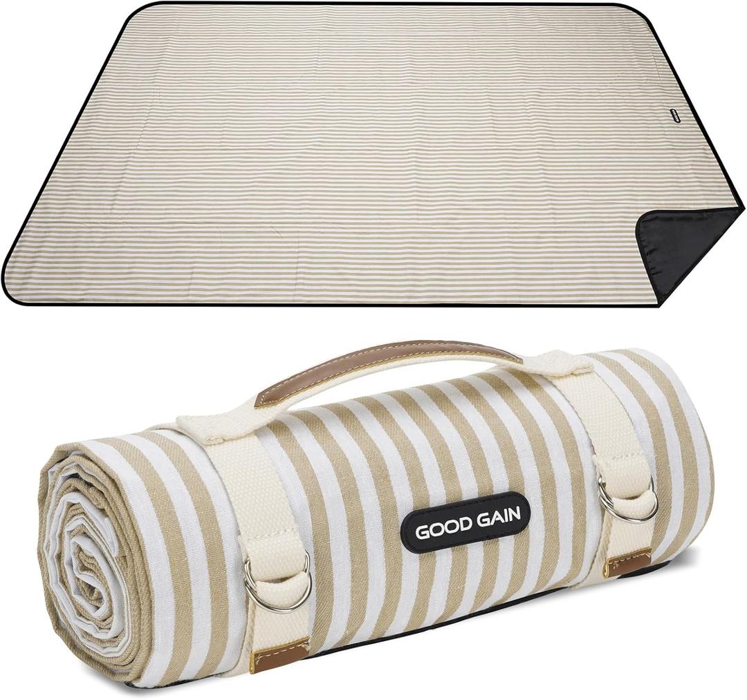 G GOOD GAIN Picnic Blankets Waterproof Extra Large - Outdoor Blanket Sand Free Foldable with Carry Strap for Beach, Camping, Park Grass, Hiking, Travel, Concerts, Indoor (Sand Yellow)