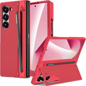 Miimall for Samsung Galaxy Z Fold 7 Case with S Pen Holder Slot [Military Grade Drop] [Built-in Clear Screen & Kickstand] Slim Thin Protective Phone Case for Galaxy Z Fold 7 5G Cover Stylus Red