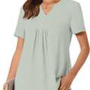 Anydeer Womens Short Sleeve Summer Tunic Tops Dressy Chiffon Blouse Henley Shirts 2025 Casual Pullover (Green, M)