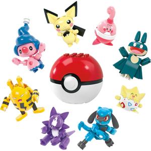 MEGA Pokemon Action Figure Building Toys, Trainer 8 Pack with 189 Pieces, Togepi Pichu Happiny Munchlax Riolet Toxel Elekix and Mime Jr, for Kids 