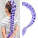 Getgal 28 Inch Purple Braiding Hair Ponytail 120G Pre Styled Braid Hair Professional Purple Hair Extensions Ponytail Synthetic Costume Cosplay Braids Hair