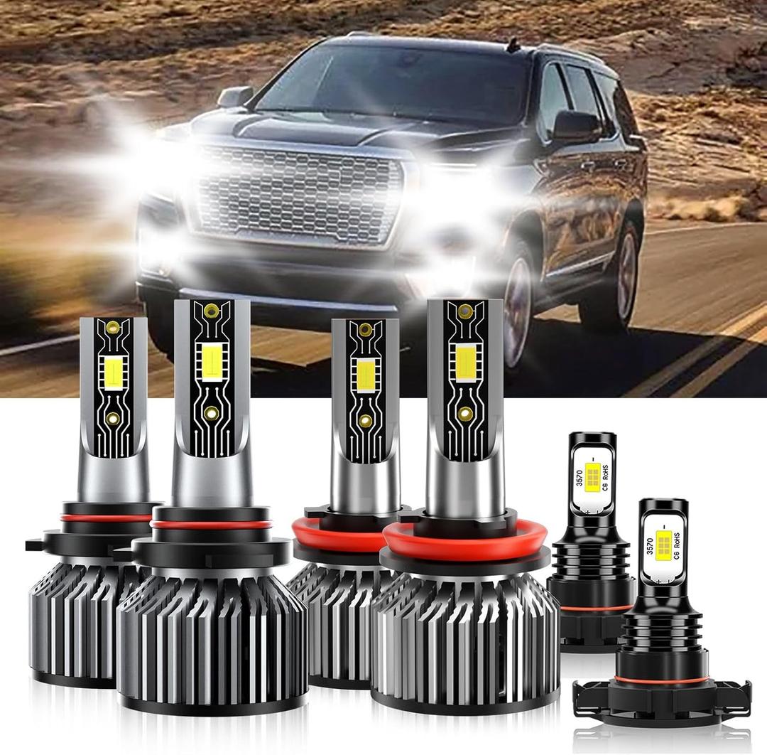 Compatible For GMC Yukon 2015-2019 9005 H11 High/Low Beam 5202 Fog Light Bulbs, 600% Brightness 6500K White with Cooling Fan, Plug and Play, IP68 Waterproof Pack of 6 Compatible For GMC Yukon 2015-2019 9005 H11 High/Low Beam 5202 Fog Light Bulbs, 600% Brightness 6500K White with Cooling Fan, Plug and Play, IP68 Waterproof Pack of 6