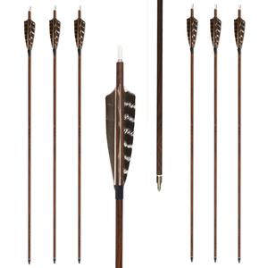 Letszhu Archery Carbon Arrows Wooden Grain Shaft 500 Spine with Feather Fletching for Hunting Target Shooting, 29 Inch Arrows 6 Pack