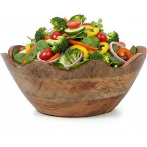 Mela Artisans Medium Scalloped Decorative Wooden Bowl | 10 Inch Mango Wood Fruit & Serving Bowl | Natural Grain Texture | Ideal for Kitchen Counter | Snacks | Desserts | Bread | Handcrafted Decor
