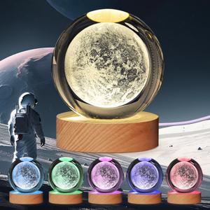 3D Solar System Crystal Ball Moon Night Light,3.15 inch 7 Color Changing for Bedroom Decor Lamp,Christmas BirthdayGifts for Kids,Boys,Girls,Teens, 5 Pc