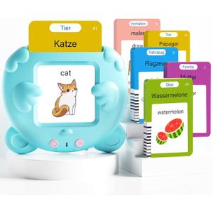 German and English Talking Flash Cards for Toddlers, 510 Sight Words Bilingual Learning Toys for Children, Autism Pocket Speech Therapy Toys, Deutsch Vocabulary Educational Flashcards