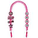 JOTFA Graduation Leis 2025, Graduation Money Leis Handmade Double Braided Ribbon Lei with 8 Graduation Glitter Patches for Graduation Party Decorations (Graduation Lei, Pink)