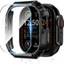 Rugged Waterproof Case for Apple Watch 49mm Ultra 3/2/1 with Tempered Glass Screen Protector, Durable Hard PC Bumper Protective Face Cover for iWatch 49 mm Black Gray