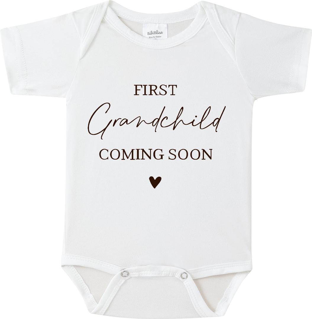 BIBIBLISSBABY First Grandchild Baby Onesie,Baby Coming Soon Pregnancy Announcement Outfit for New Grandparents, Funny Gender Reveal Bodysuit Gift 0-3 Months (Fog)