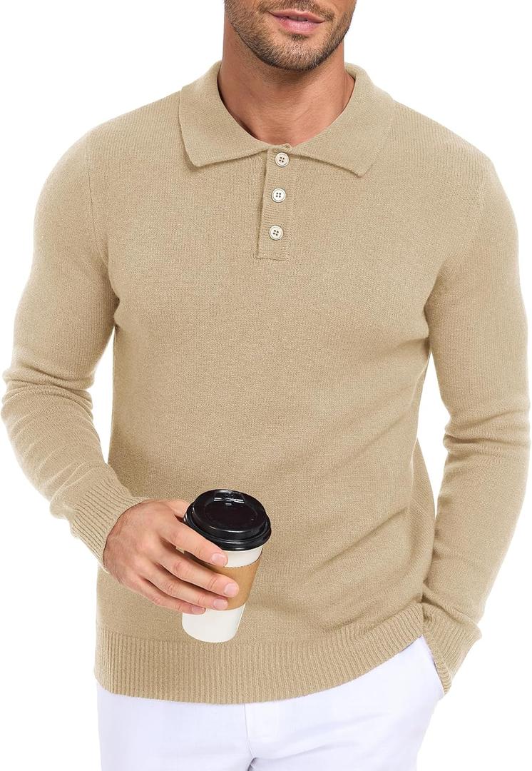 Men's Knit Long-Sleeve Sweater Pullover Soft Casual Regular Fit Basic Tops (Medium, Light Apricot)