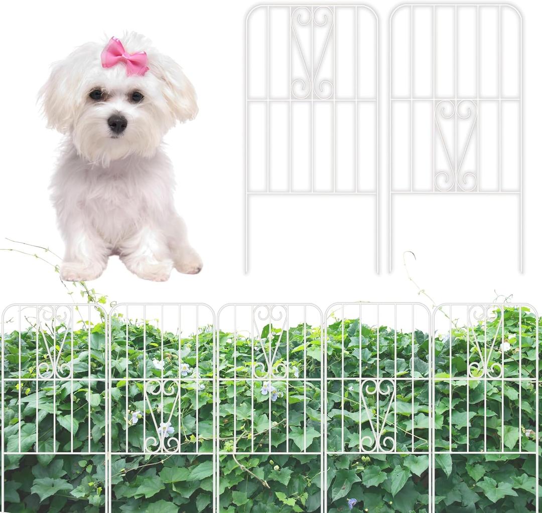ShopLaLa Garden Fence Animal Barrier (20 Panels) 12in(L) x 24in(H) Rustproof Decorative Swan Up Down Metal Wire Fencing Flower Bed Edging for Landscape Patio Yard Decor White Small Fences for Dogs