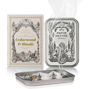 Paper Incense - 48pcs with Vintage Tin Case, Burning Papers Infused with Natural Essential Oils, Quick Usage & Long-Lasting Fragrance, Eliminating Bathroom, Kitchen, Pet Odors - Cedarwood & Hinoki