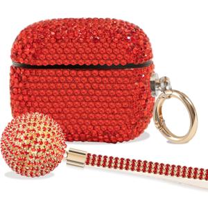 Luxurious Diamond AirPods 3rd Generation case, Protective Bling Rhinestone AirPod 3 Charging Case Cover, Bling Airpod Gen 3 Case Gift for Women (Red)