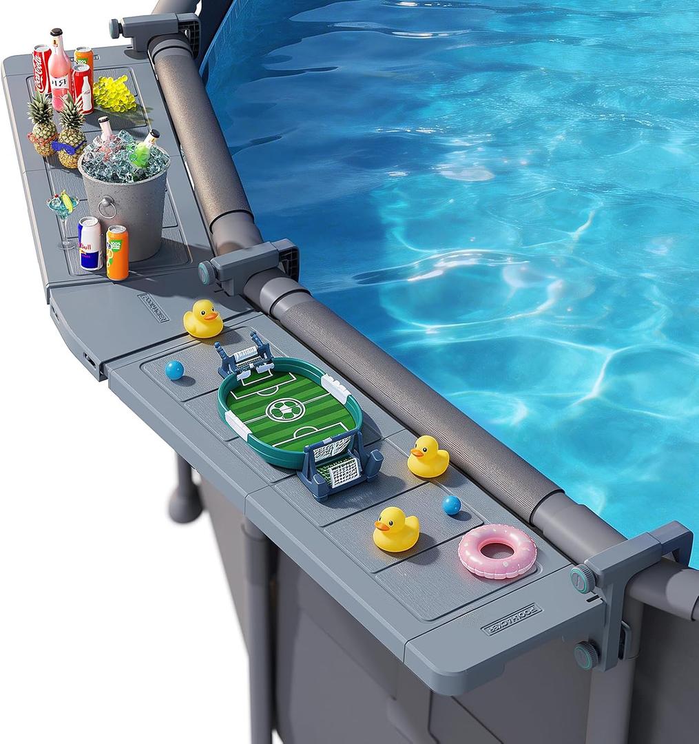 POOLHACKER Poolside Bar Extended, [Original] Swim Up Bar Exclusively for Above-Ground Round Pools. Patio Poolside Table Smart Fold Easy Maintenance, Weather Resistant Stable Tabletop, 11 inches x 17 inches x 12 inches