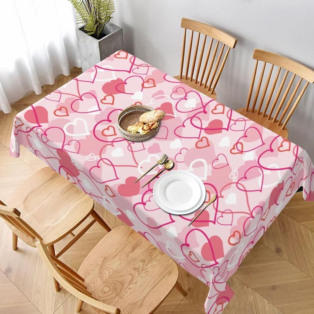 BETGINY Valentines Day Tablecloth 60 x 84 Inch Rectangle, Pink Love Hearts Table Cloth Romantic Valentine's Day Tablecloth Dust-Proof Wrinkle Resistant Rustic Tablecloth for Home Dining Room Party