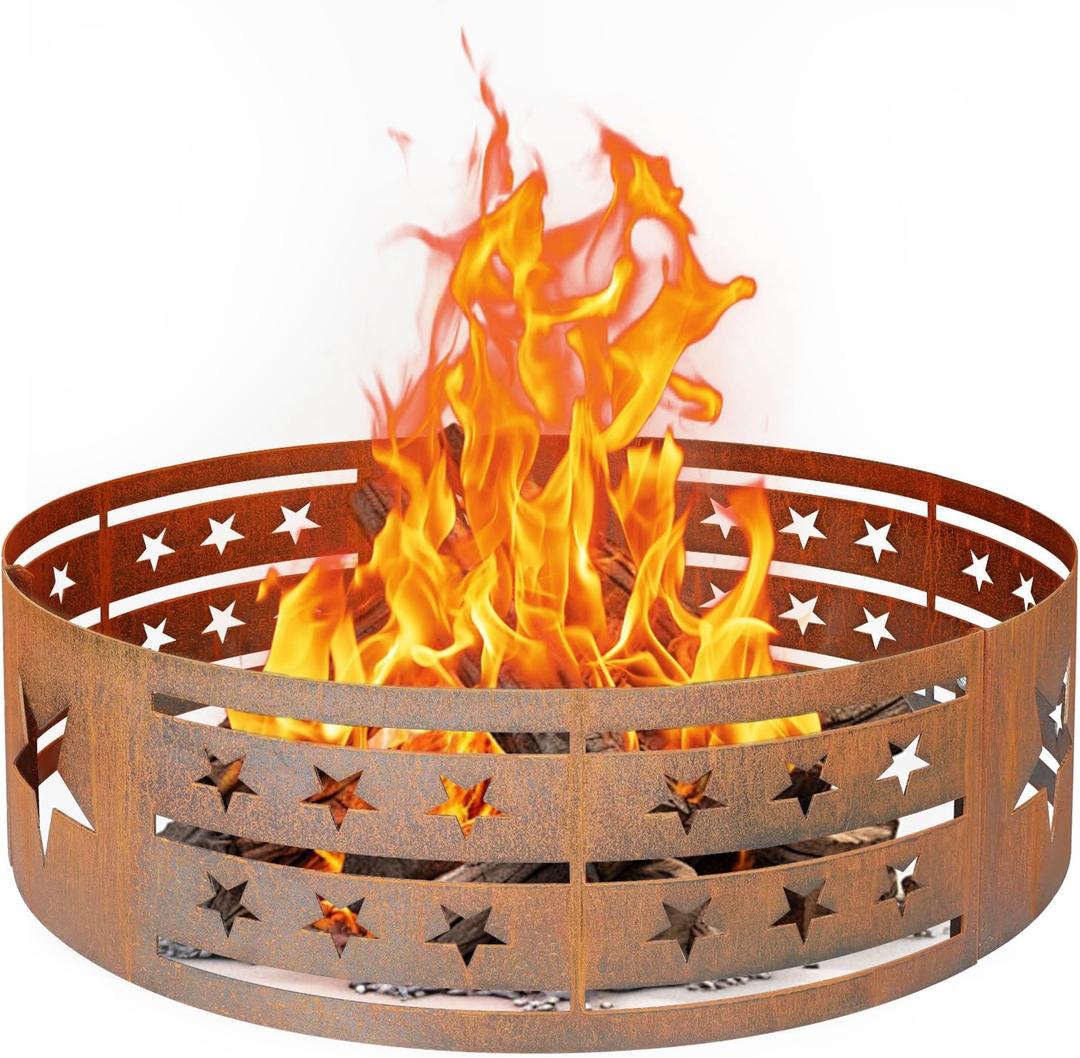 Fire Pit Ring, 30" Steel Fire Ring Heavy Duty Carbon Steel Liner, Outdoor Cooking Camping Steel Fire Ring Combo Insert DIY Campfire Liner