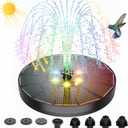 ALUKIKI Solar Powered Fountain 4W Bird Bath Fountains Pump Upgraded Glass Panel Fountains with Color LED Lights 7 Nozzles & 4 Fixers for Garden Small Pond Outdoor Swimming Pool Fish Tank