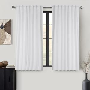 THE BEER VALLEY White Semi Sheer Curtains for Living Room 2 Panels Set - Thick Light Filtering Window Curtain - Back Tab Linen Drapes for Door Kitchen Bedroom - 50x72 Inches